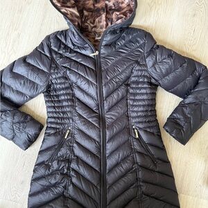 Laundry Shelli Segal Women’s Down Puffer Jacket Size M Black Full Zip Hooded